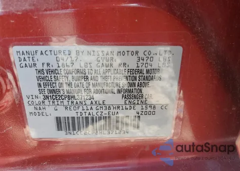 2017 Nissan Versa Note S z USA, uszkodzony, nr VIN 3N1CE2CP8HL371234